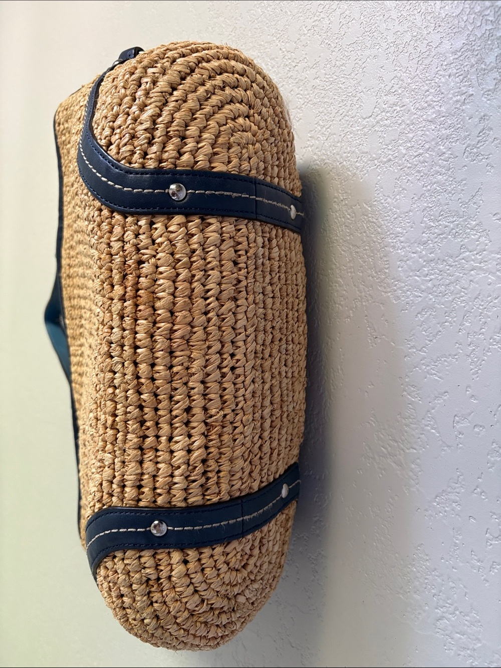 Coach Legacy Raffia natural/navy Straw leather pocket tote bag - Picture 15 of 15